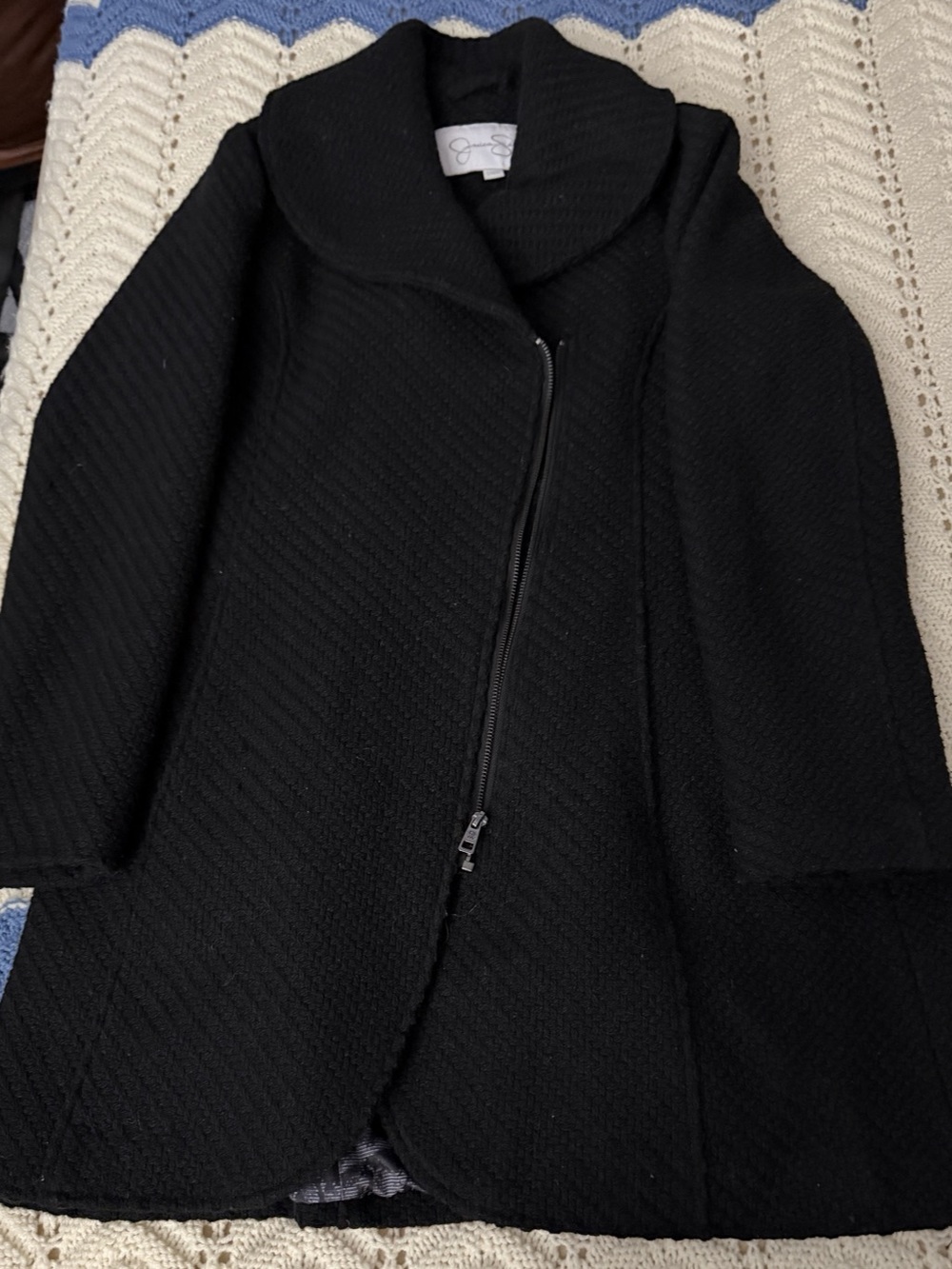 Jessica Simpson Black Textured Zip Front Jacket Size Large